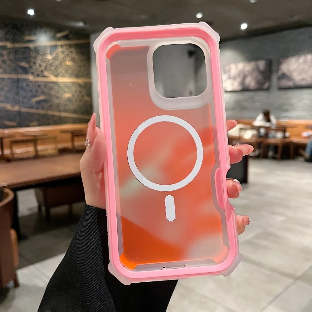 فاخر ل Magsafe الليزر المبهر درع حافظة آيفون 17 16 15 14 13 برو ماكس شحن لاسلكي طبقة مزدوجة غطاء للحماية #4