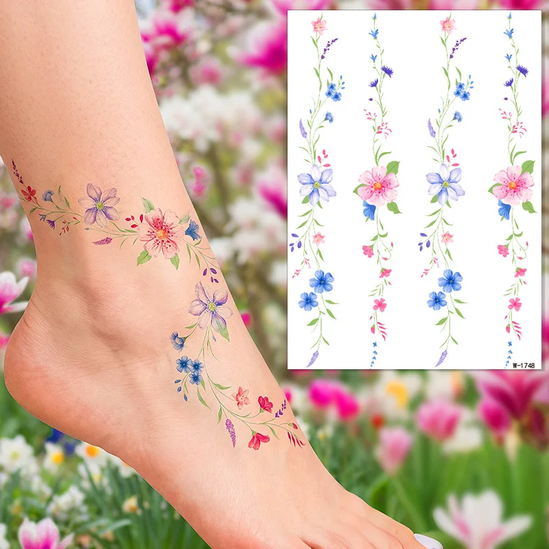 

1 Sheet Waterproof Flower Tattoo Sticker Floral Leaf Fake Tattoo for Hand Arm Leg Body Decor Holiday Body Art