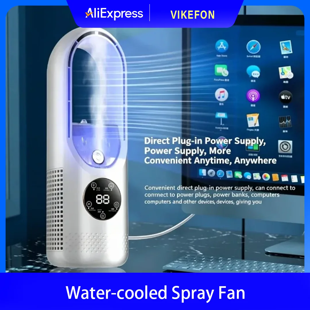 

Mini Portable Desktop Air Cooler Humidifier Combo Silent Motor Timing Function 7 Gradient RGB Light 100ml Water Tank