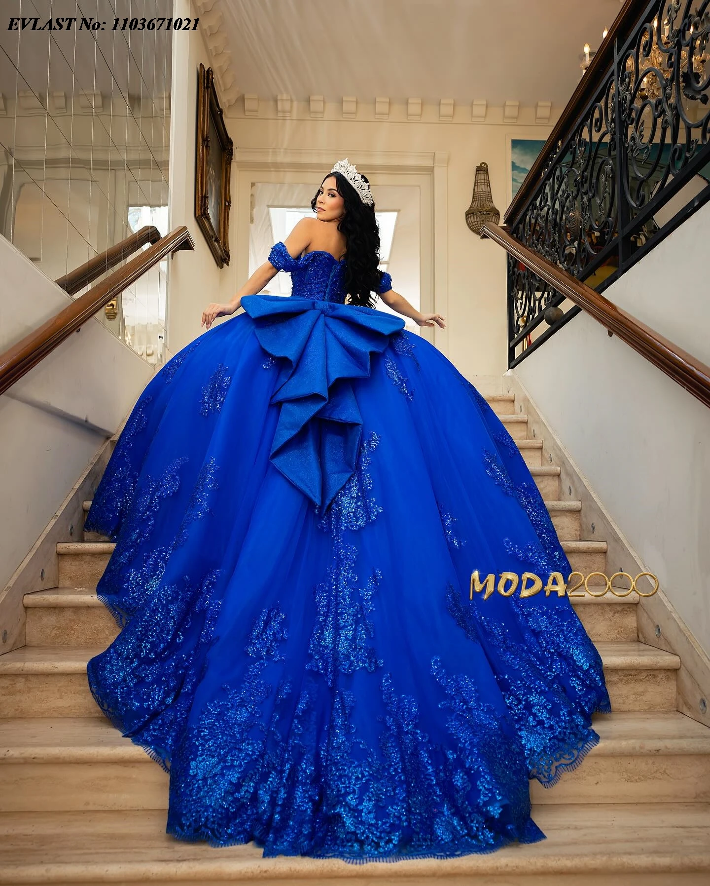 

EVLAST Customized Mexican Royal Blue Quinceanera Dress Lace Applique Beading Tiered Corset Sweet 16 Vestidos De 15 Anos SQ438