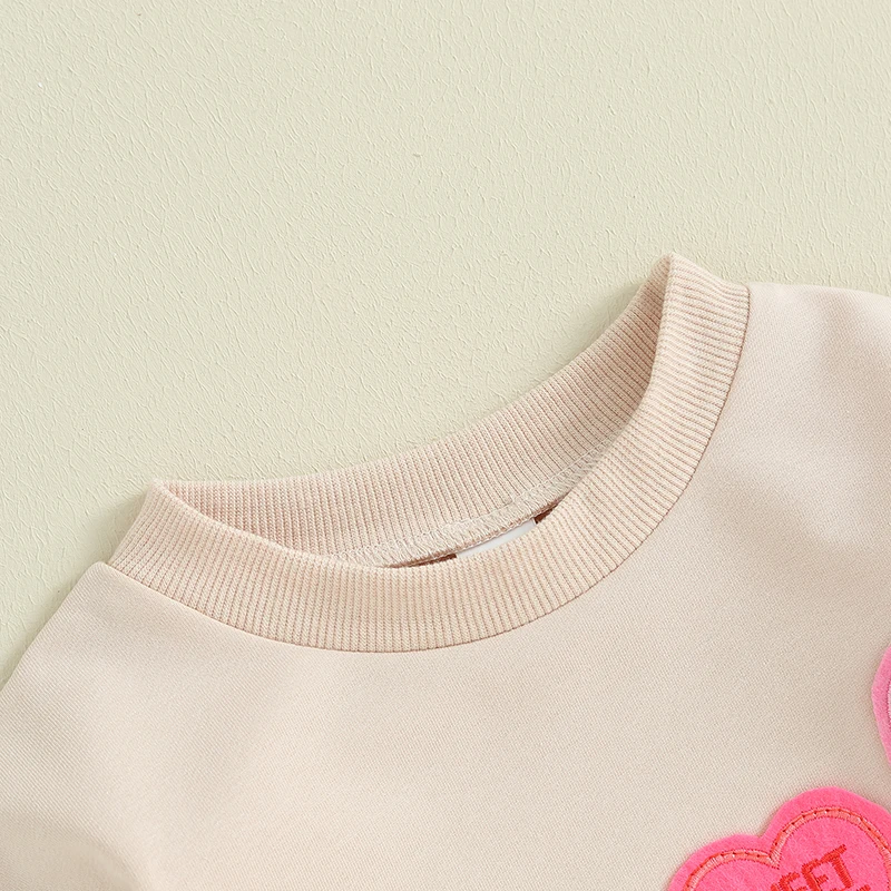 Newborn Baby Girl Romper Sweatshirt Sweet Heart Letter Embroidery  Sweater Valentines Day Outfit Clothes