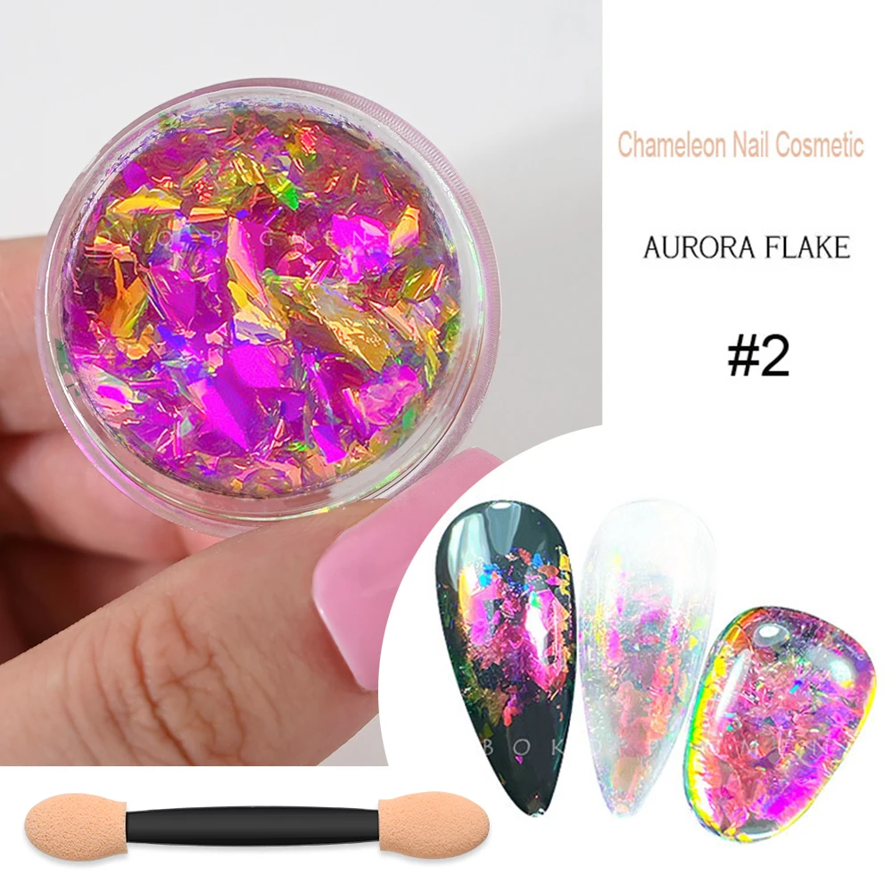 1Jar/0.5g Pink Upscale Optics Chameleon Nail Opal Flakes Ultra-Thin Aurora Cloud Brocade Nail Sequins Neon Mermaid Nail Decor FT