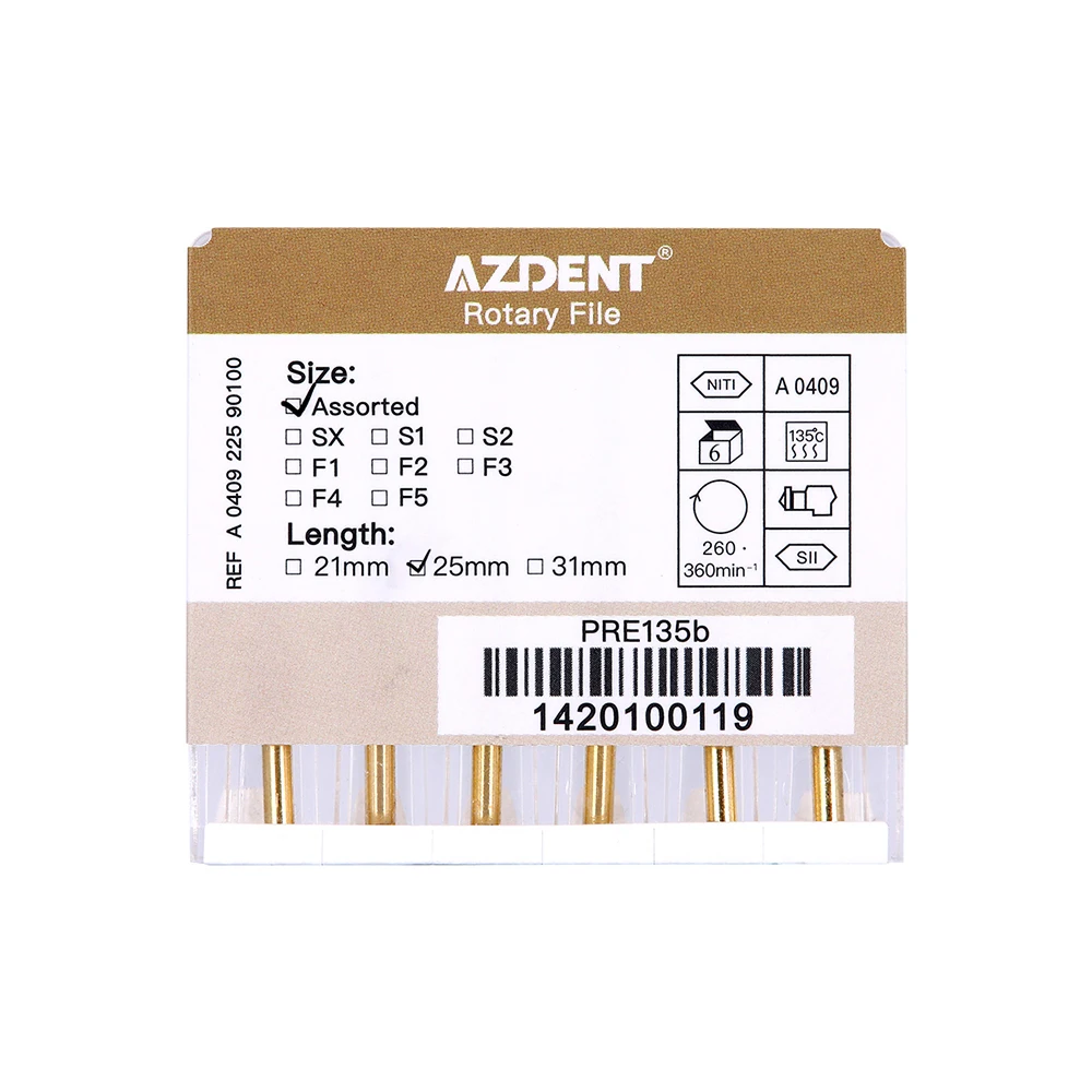 AZDENT-limas endodónticas dentales, limas cónicas grandes, doradas, NITI, rotativas, uso del motor, SX-F3, 25mm, instrumento de laboratorio Dental,