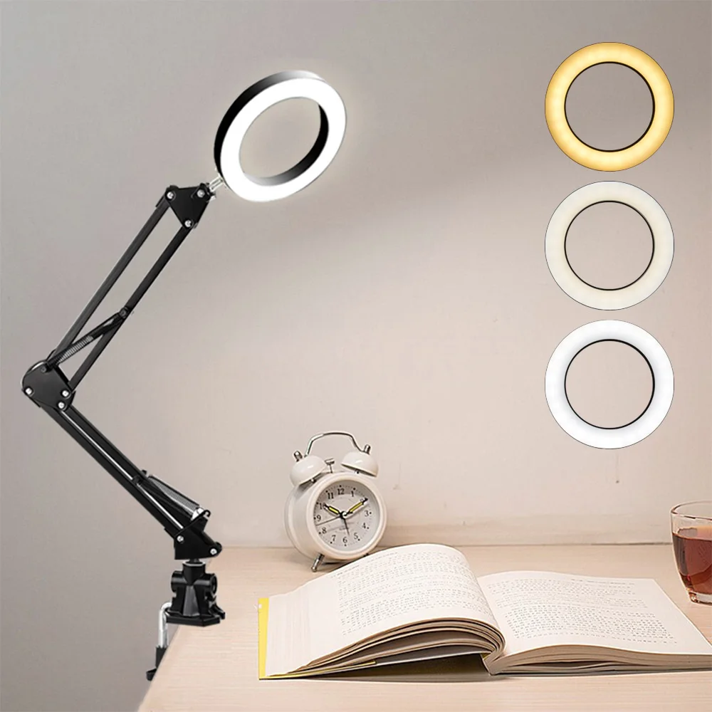 Depuley Dimmable Swing Arm Desk Lamp with Clamp 3 Colors 10 Brightness Adjustable Desk Lamp Multi-Joint Table Lamp for Study