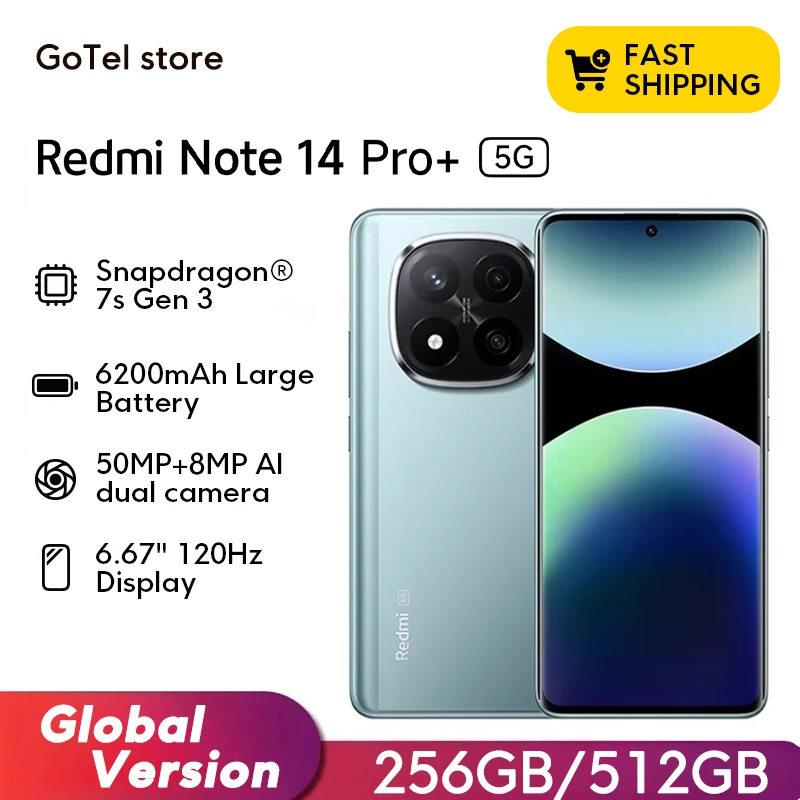 【Brand+】 Xiaomi Redmi Note 14 Pro+ 5G Smartphone 200MP AI camera Snapdragon® 7s Gen 3 120W HyperCharge 6.67 AMOLED display