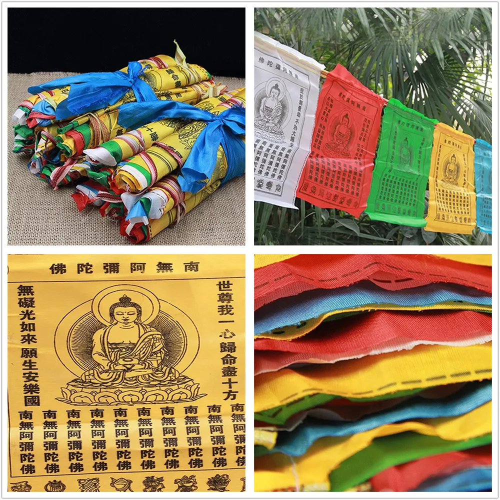 

Chinese Characters Amituofo Silk Prayer Flag , Clear Handwriting Religious 25pcs/string Flags