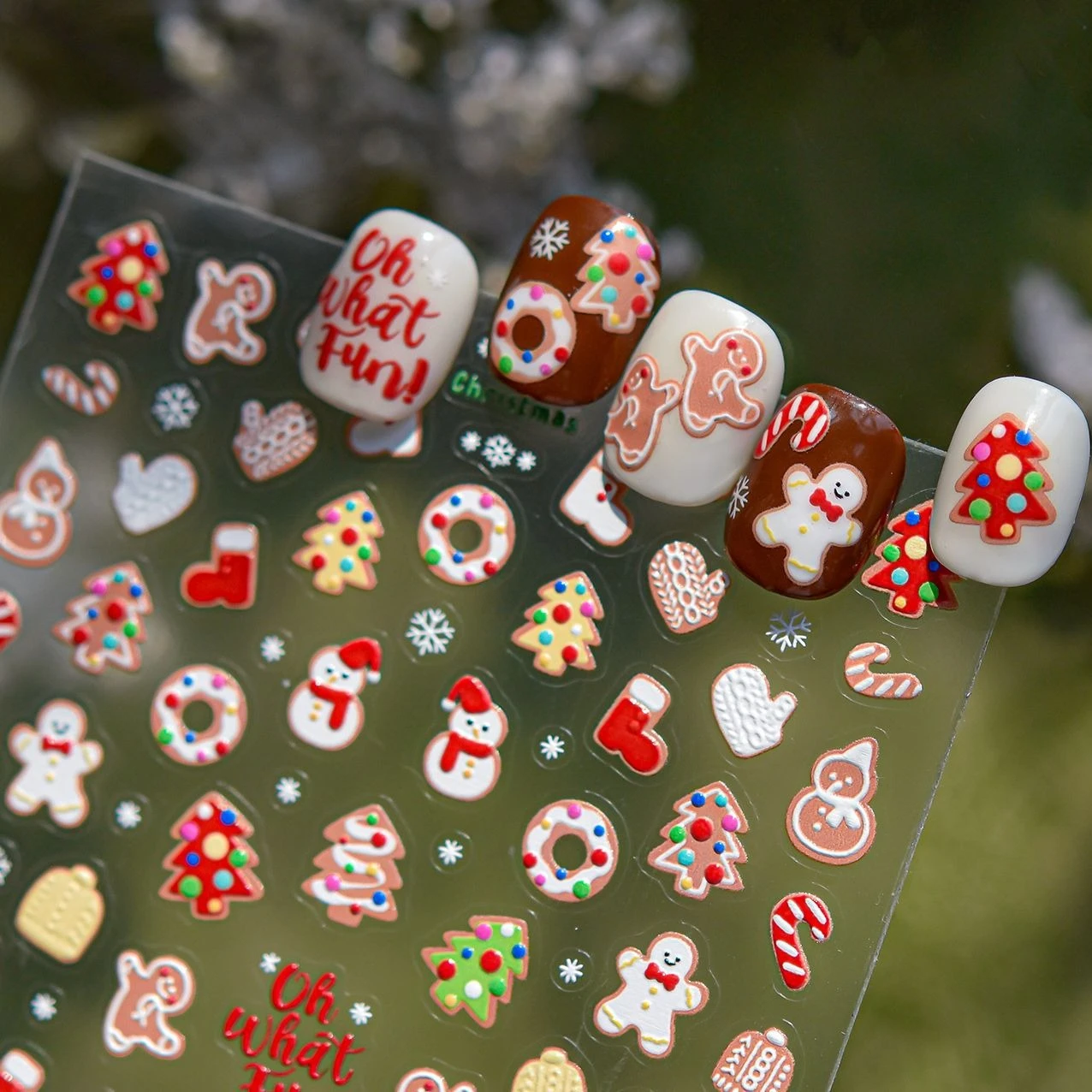 Bonhomme de neige pain d'épice homme chaussettes arbre de noël boule de cristal père noël flocons de neige nœud maison hiver Nail Art autocollants décalcomanies