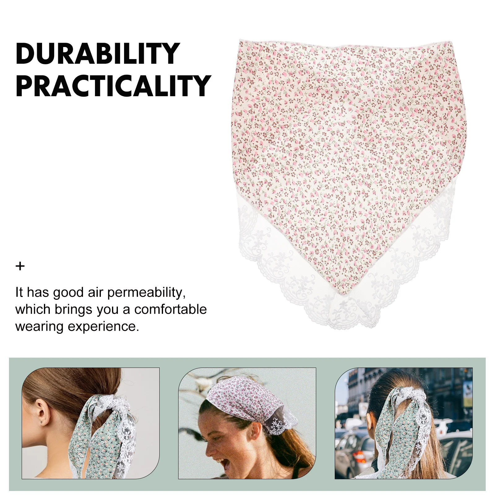 2 Pcs Triangle Kerchief Triangular Headband Hair Scarf Bandanas for Women Printing Floral