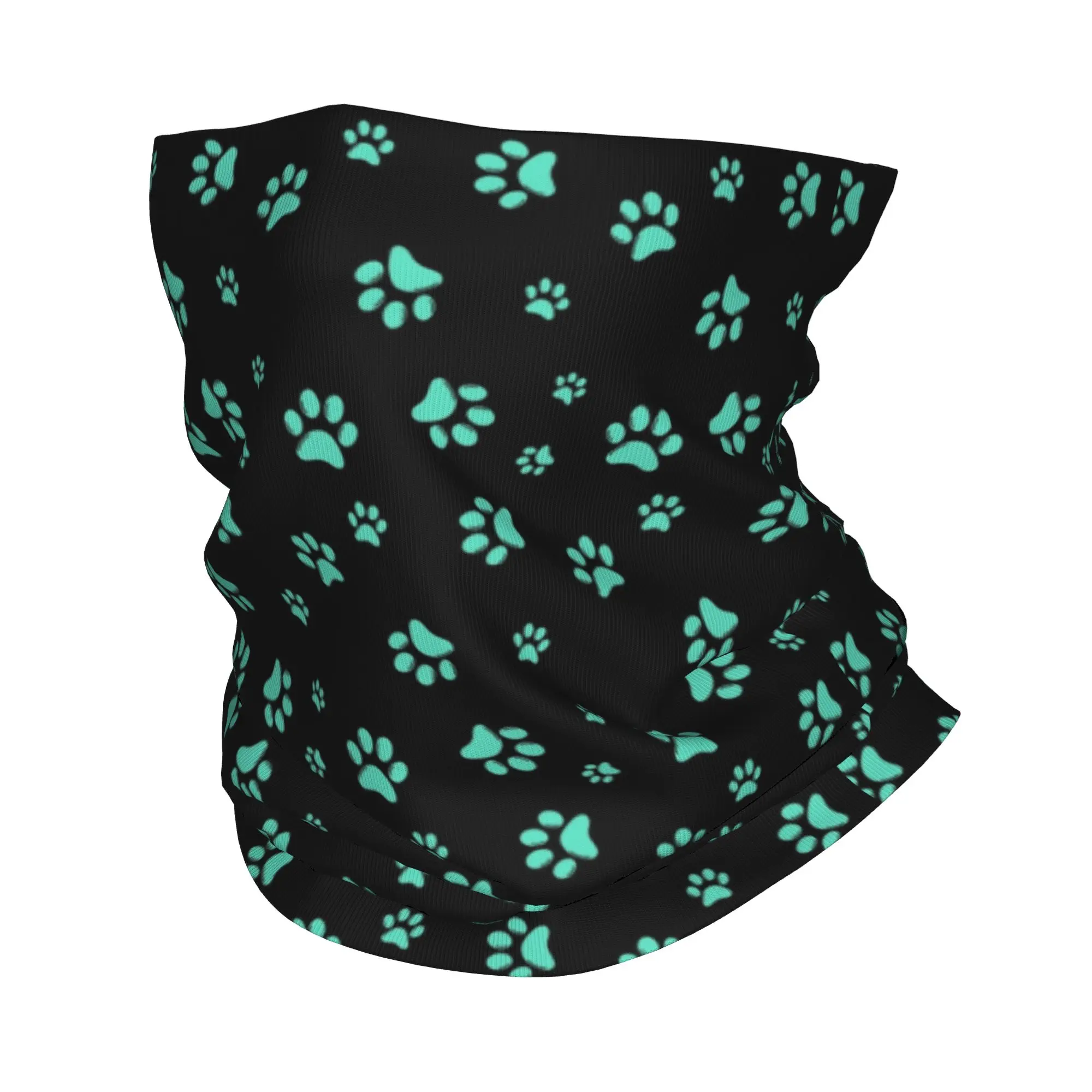 

Custom Aqua Dog Paw Print Pattern Bandana Neck Gaiter for Hiking Camping Women Men Wrap Scarf Puppy Animal Lover Headband Warmer