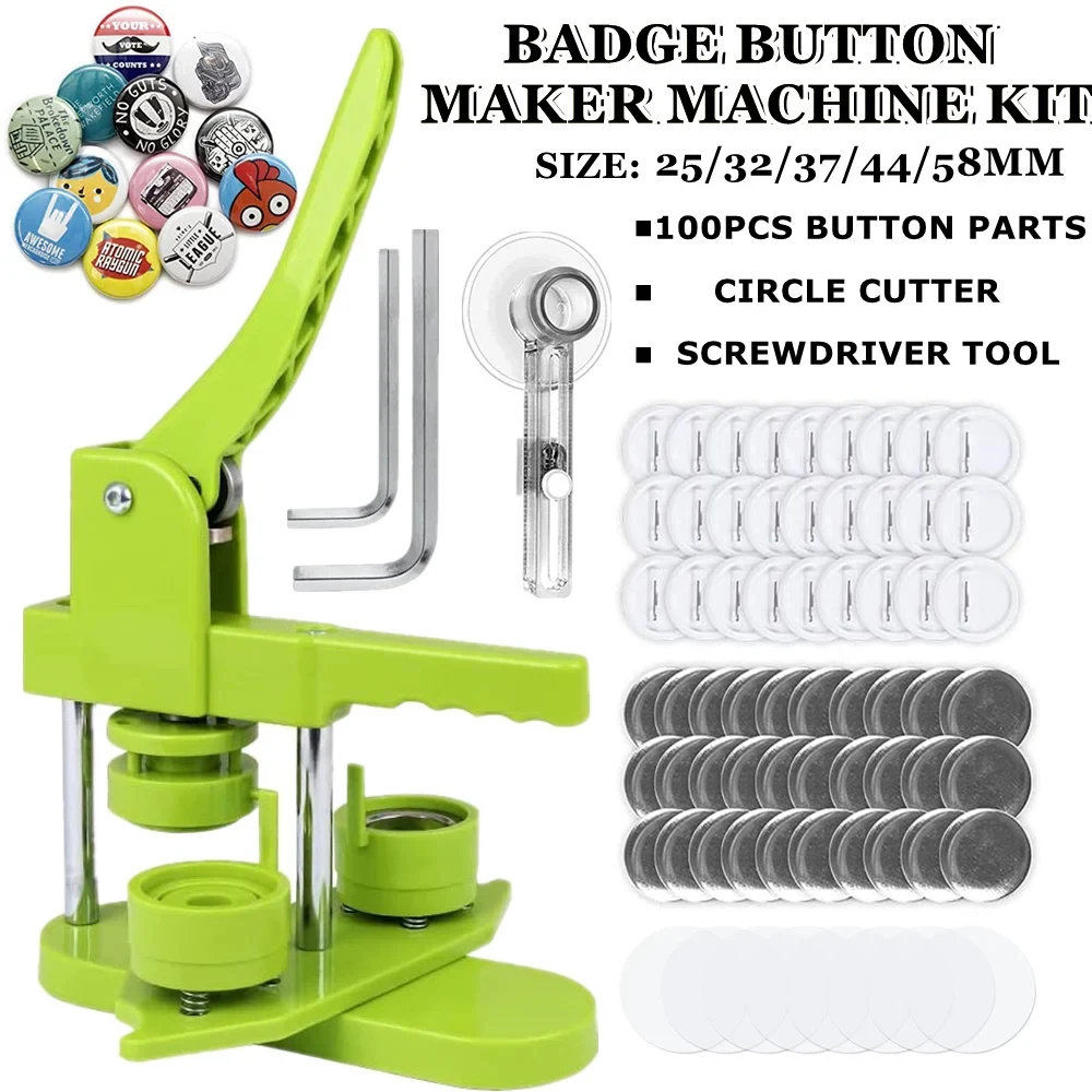 

25-58MM Badges Button Maker Machine Kit, DIY Pin Badge Making Machine Set with 100 Button+Circle Cutter, Pin Badges Button Press