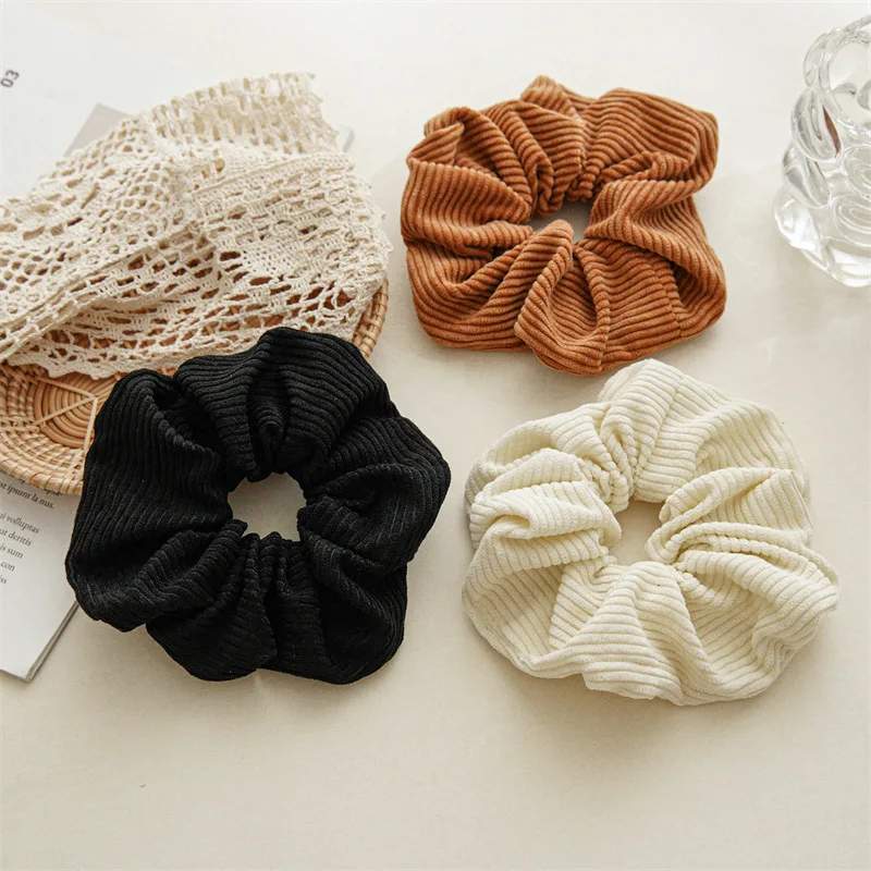 Autumn Winter Women Corduroy Scrunchie Solid Elastic Hair Bands Fashion Ponytail Hair Tie Rope Kids Girl Headwear Accessories