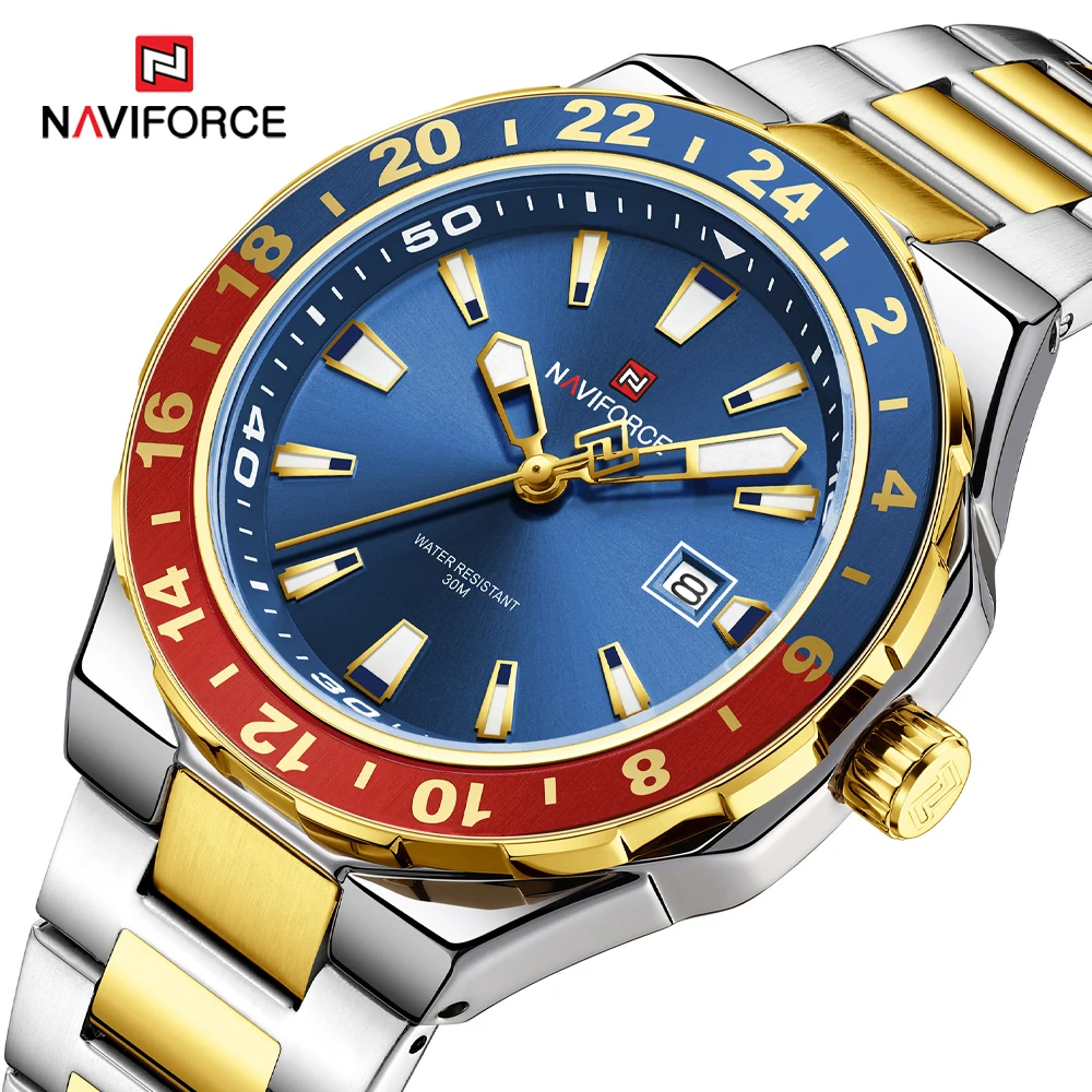 NAVIFORCE 2025 New Men Watch Classic Business Style Luxury Blue Golden Quartz Wristwatch Man Stainless Steel Relogios Masculino