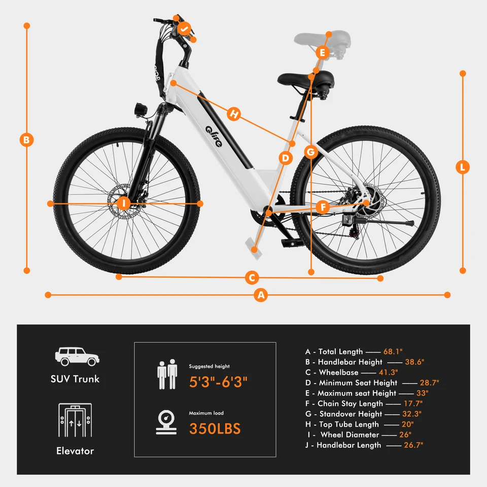 Qlife Cityone  St Electric Bike for Woman, Peak 1200W Motor 48V Battery, 25MPH 55 Miles, 26“ Step-Thru Electric Bicycle, 7-Speed Commute E-Bike image 12