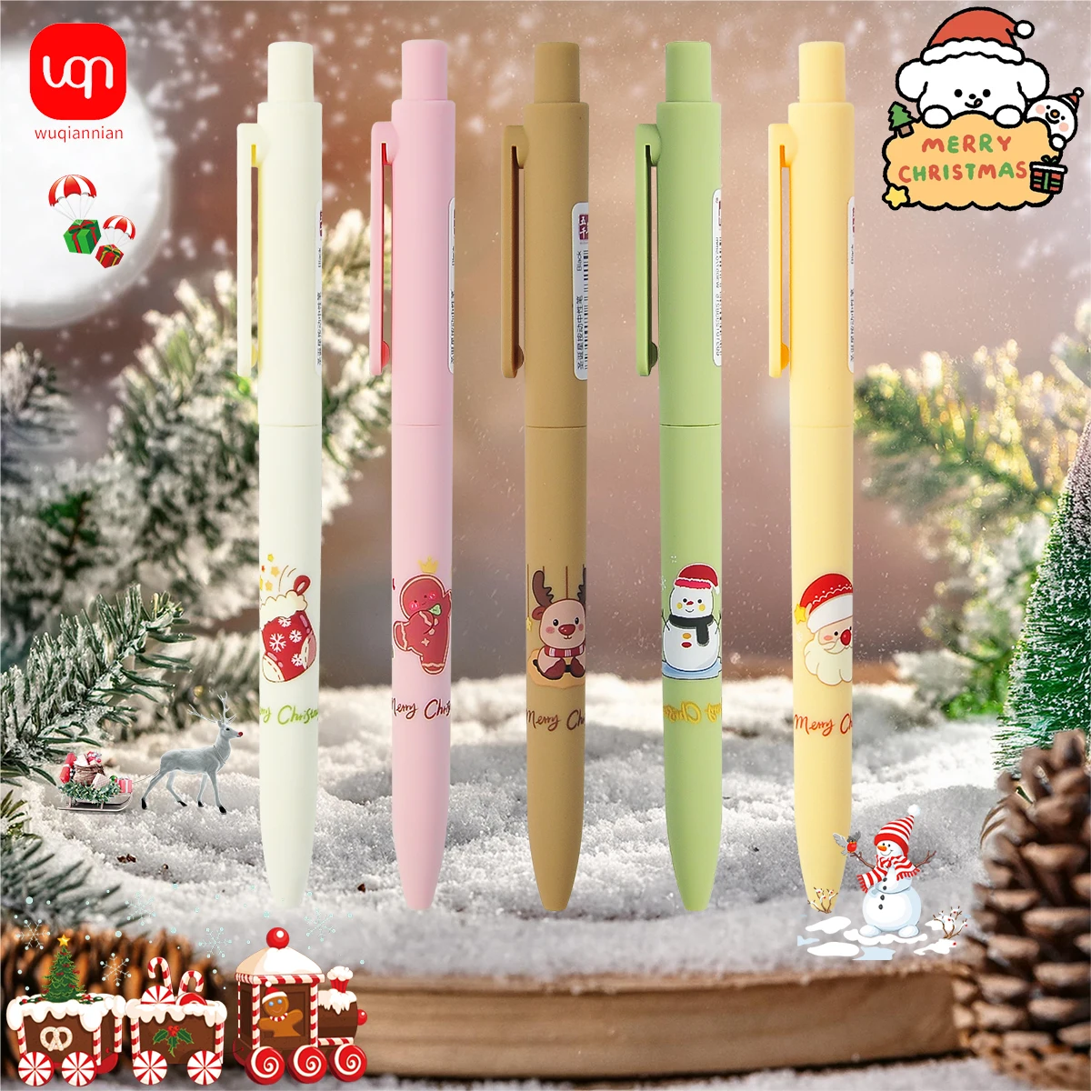 3/6/12pcs Matte Christmas Theme Gel Pen Black Ink Cartoon Christmas Tree School And Office Stationery Supplies