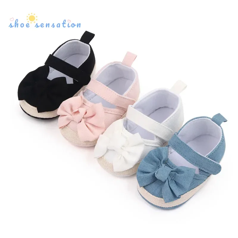 Meckior New Baby Girl Bow Canvas Shoes Princess Lightweight Casual Infant Girls Shoes Soft Bottom Anti Slip First Walkers