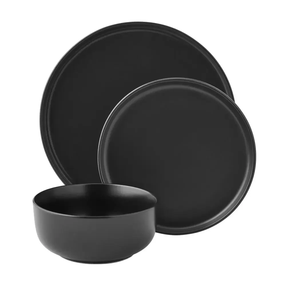 

Matte Black Stoneware Dinnerware Set Minimalist Design 12-Piece Set Microwave & Dishwasher Safe Glazed Stoneware Plates & Bowls