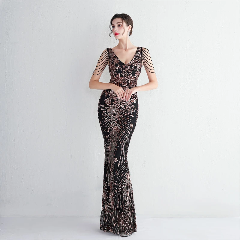 

Female Clothing Women Summer Sleeveless Deep V Neck Sexy Backless Flower Sequined Elegant Evening Party Long Maxi dress