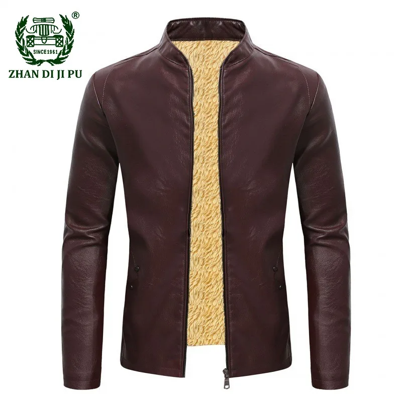 

Winter Fleece Leather Jacket Men PU Faux Warm Suede Fashion Stand Collar Business Casual Motorcycle Leather Mens Jacket Coat 4XL