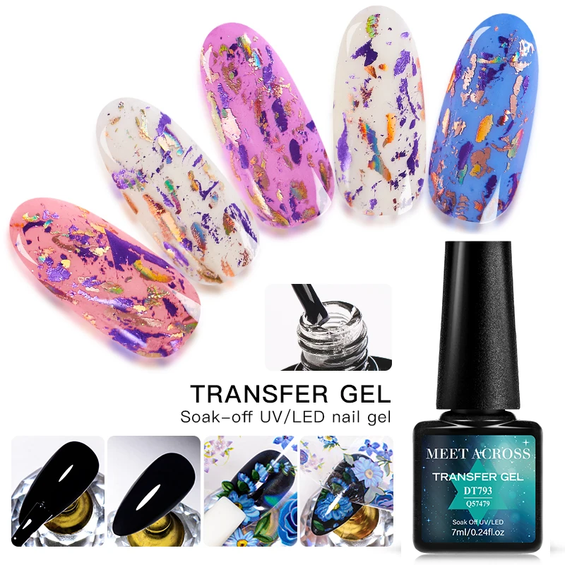 MEET ACROSS 7ml Transfer Foil Gel Nail Polish Nail Art Varnish For Adhesive Sticker Nail Glue Semi-Permanant Soak Off UV LED Gel