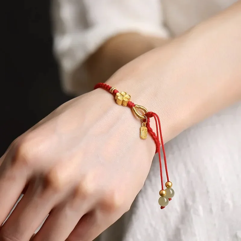Chinese Style Hand-Woven Red Rope Bracelets for Women 2026 Peach Blossom Charms Jewelry Girls Gifts