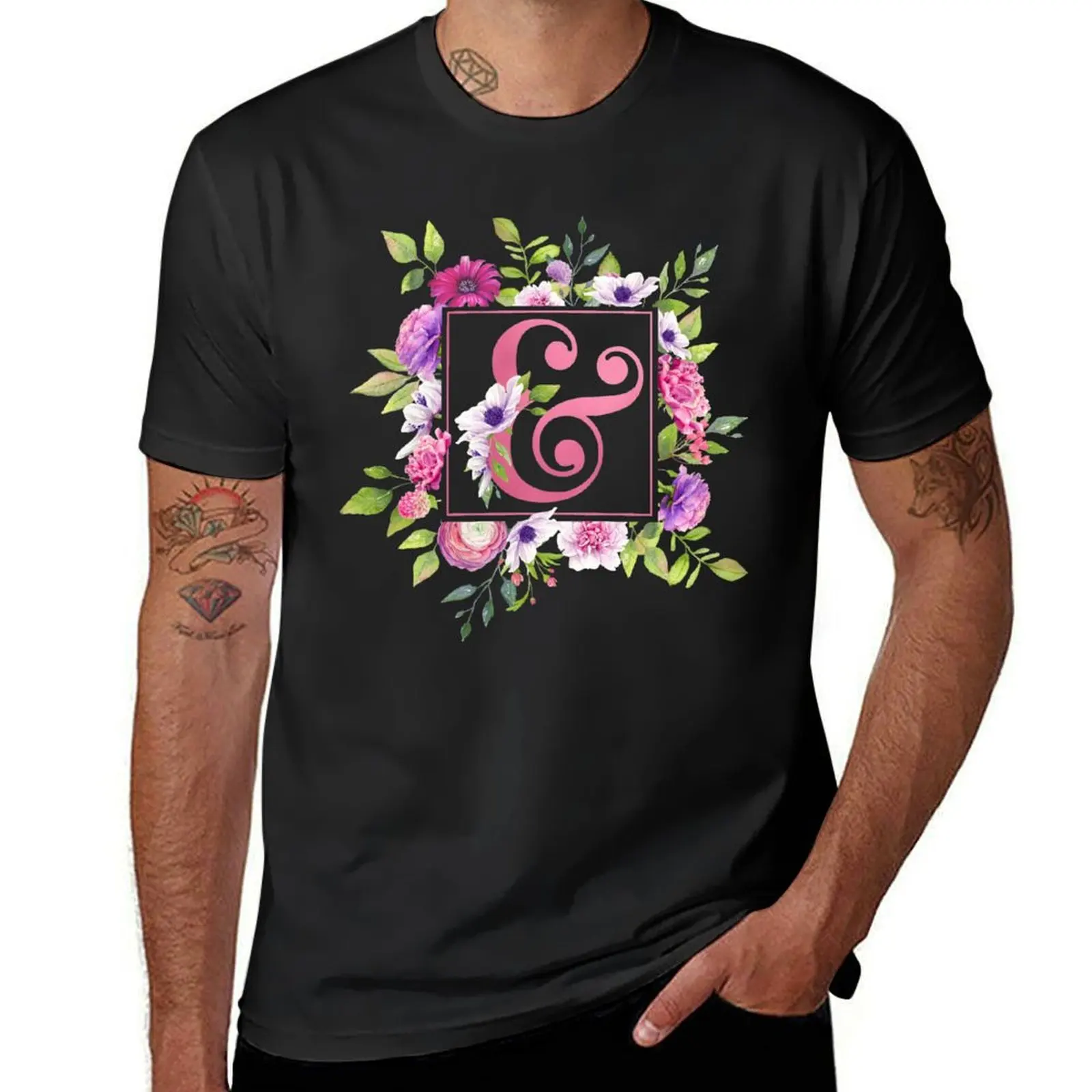 

Pink Floral Monogram - Ampersand T-Shirt cute clothes sublime men clothing
