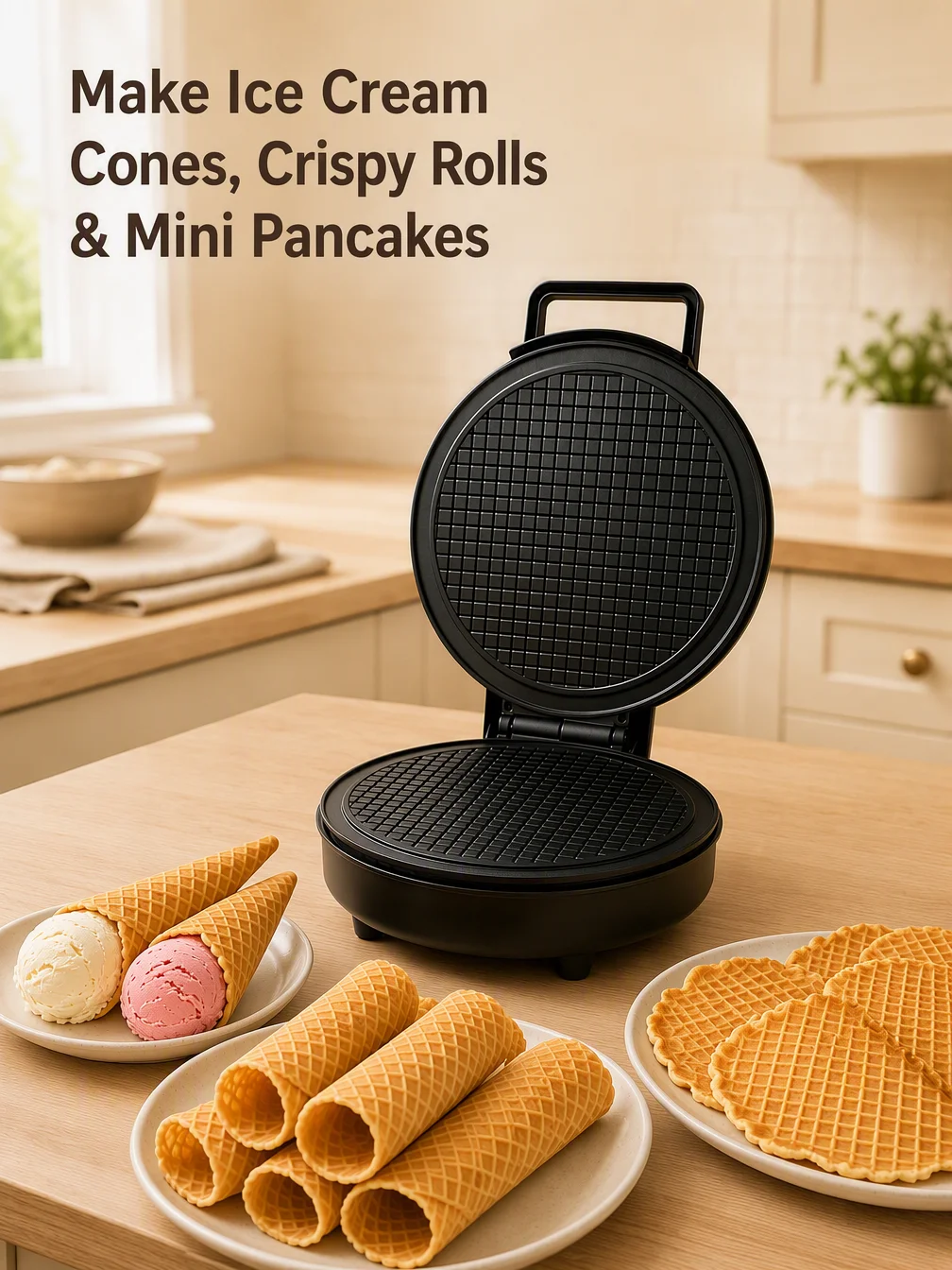 1200W Electric DIY Ice Cream Cone Machine Multi-function Breakfast Machine Waffle Maker Crispy Roll Mini Pancake Maker 220~240V