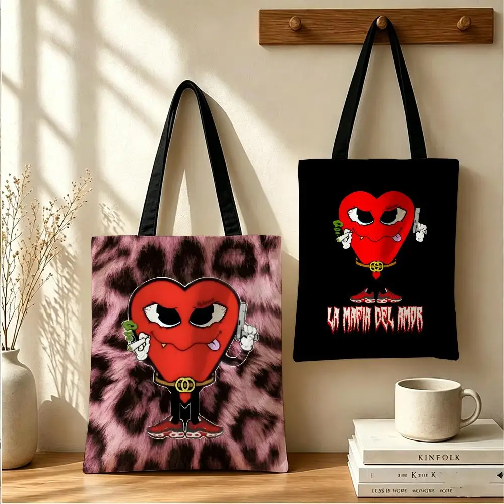 Music Group L-La M-Mafia Storage Bags Large Capacity Canvas Tote Bag Double-Sided Print Shoulder Handbag for Daily Shopping