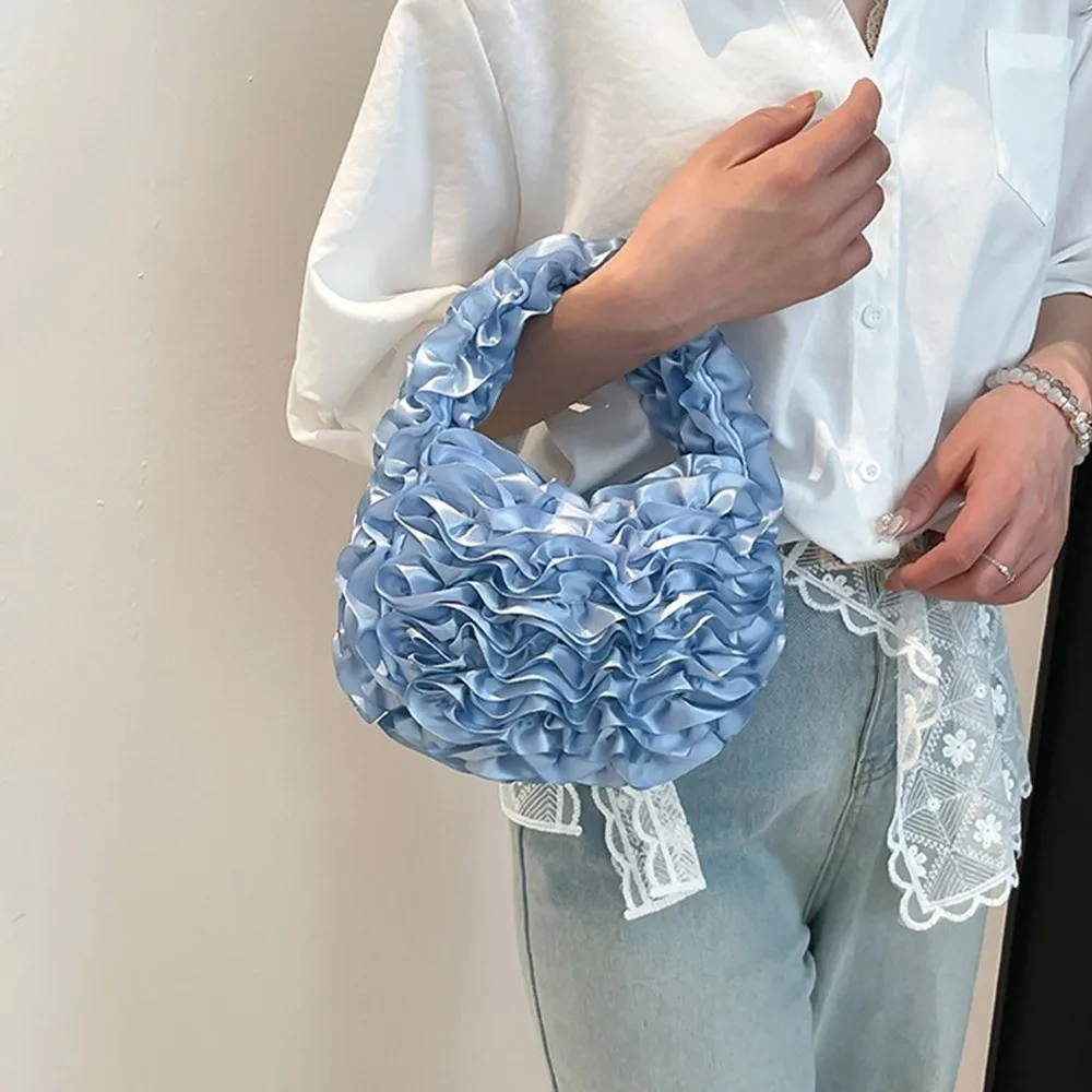 

Sweet Sweet Rose Petal Handbag Soft Light Elegant Flowers Tote Bags Lace Patchwork Top Handle Lace Pleated Bag Evening Party