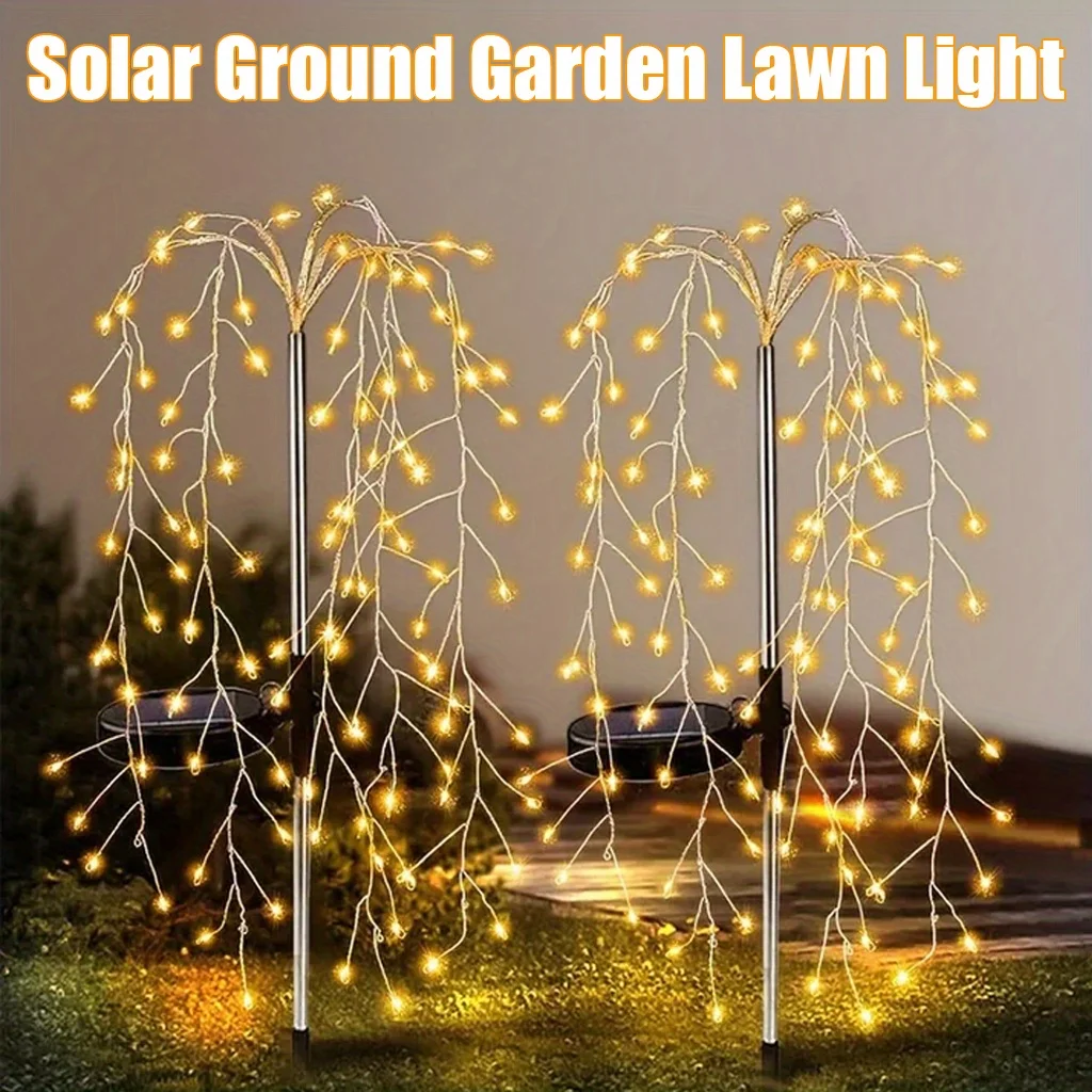 

2 шт. 200 LED Солнечные садовые светильники-фейерверки в форме ивы, водонепроницаемые, для самостоятельной установки, ландшафтные украшения для сада, на Рождество и вечеринки