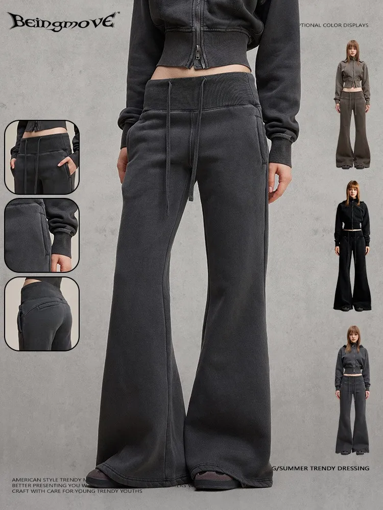 Spicy girl trend brand micro flared slim fit and fleece sports pants yoga pants for women