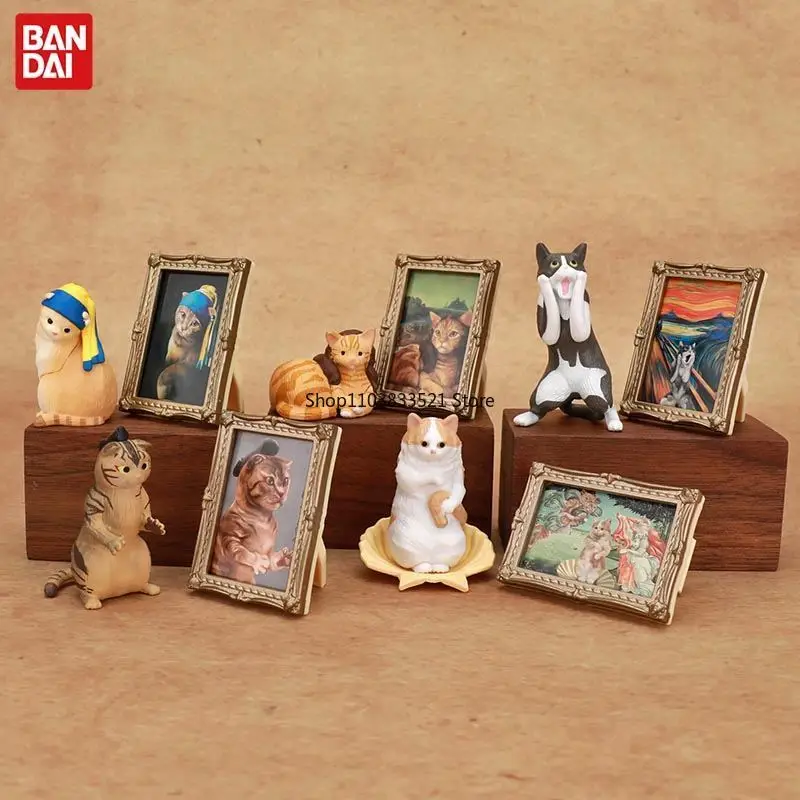 BANDAI Original Mini Cat Museum Gashapon Toys World renowned paintings Miniature props Action Figure Capsule Toys Ornaments