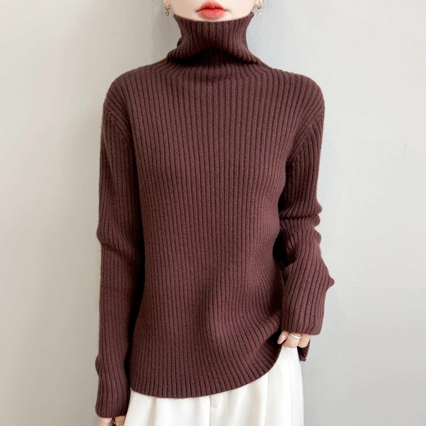 Winter Thickened Pit Strip Style Pullover Women Knitting Merino Wool blend Sweater Turtleneck Long Sleeves High quality Warm Top