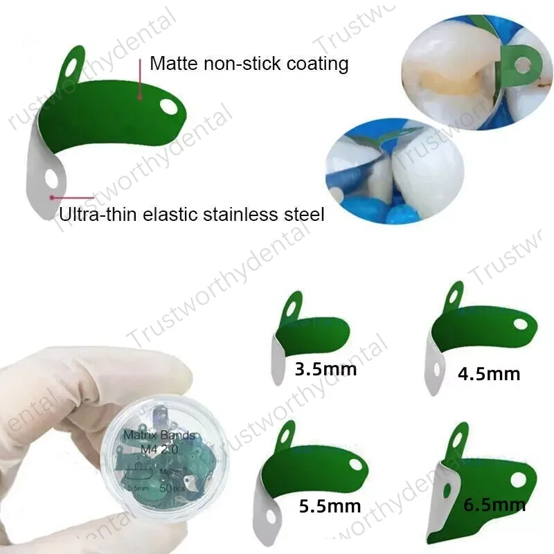 

Dental Matrix Bands Non-Stick Teflon Coated Composite Matrices Green 3.5/4.5/5.5/6.5 Wedges Tooth Restoration Molar