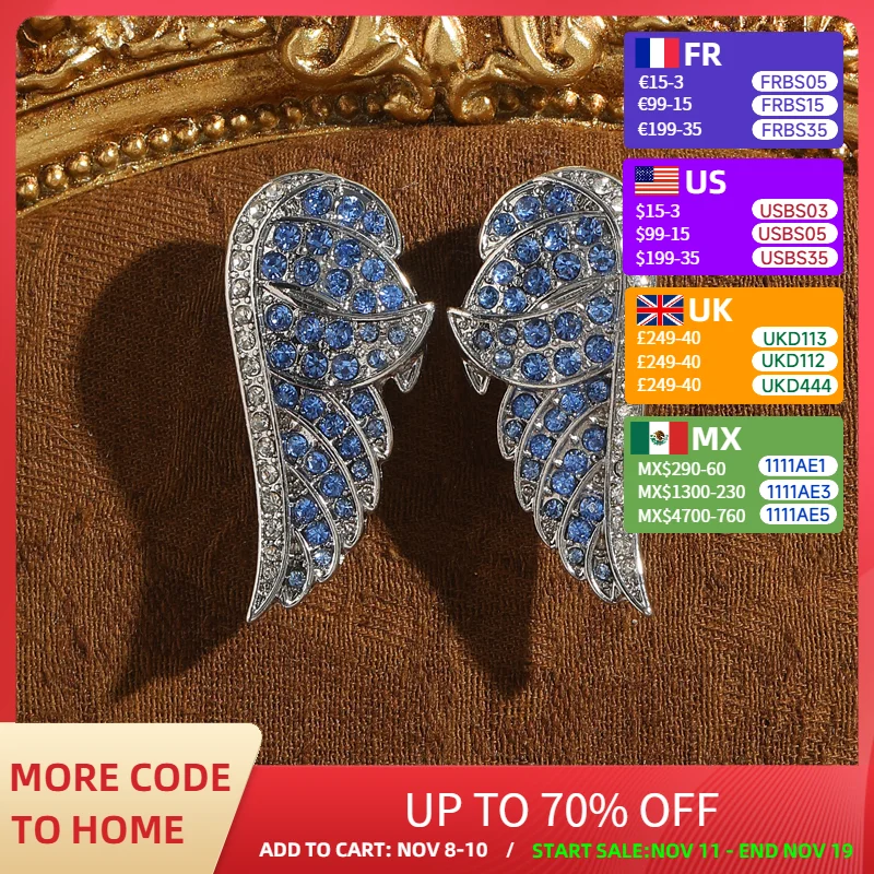 

Vintage Blue Earrings Angel Wing Accessories Silver Color Luxury Designer Dangle Brand Jewelry Wedding Bridal New 2025 Trends