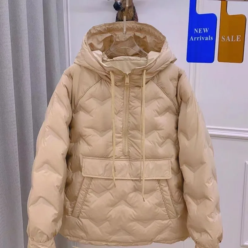 유럽식 브레드 재킷 후드 다운 재킷 여성용 한국 버전 나이 감소 외국 스타일 얇고 루즈한 지퍼 풀오버 얇은 상의