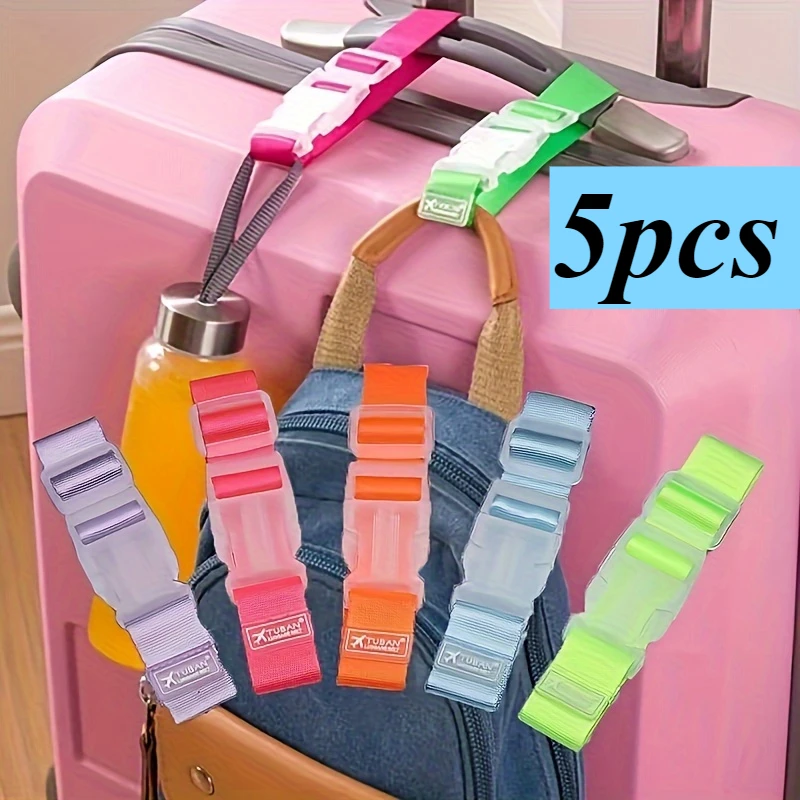 5pcs Multi-color Luggage Straps - Adjustable Buckle Design, Durable Travel Outdoor Accessories, Strong Trolley Bag Hook Shoulder