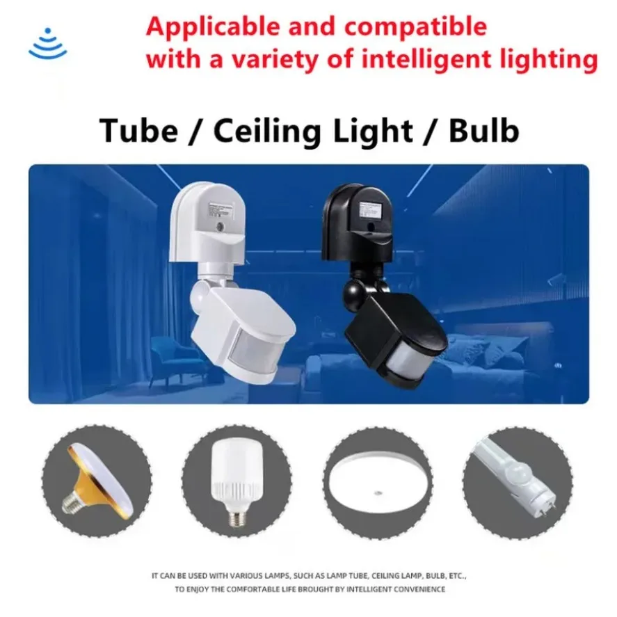 Motion Sensor LED Light 85-265V Automatic Infrared PIR Infrared Detector 180 Degree Rotating Outdoor Timer Switch Motion Sensor