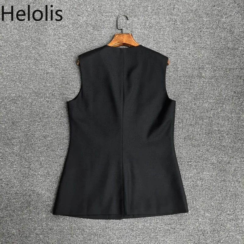 Hellolis 2025 primavera e verão novo c preto sem mangas com decote em v colete de cintura para mulher