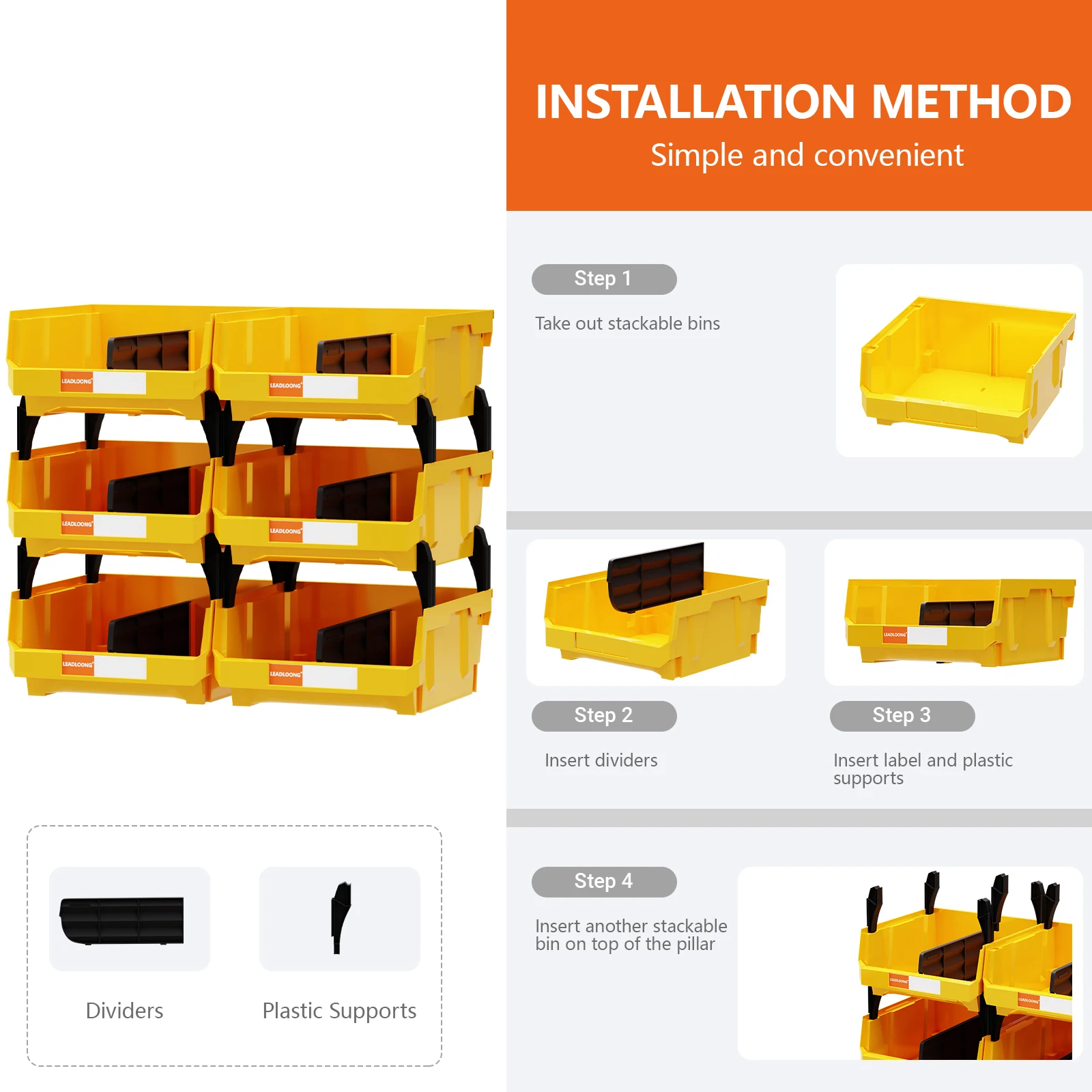 6pcs Large Stackable Tool Storage Bins - Combinable Multi-Tool Organizers with Hardware Storage