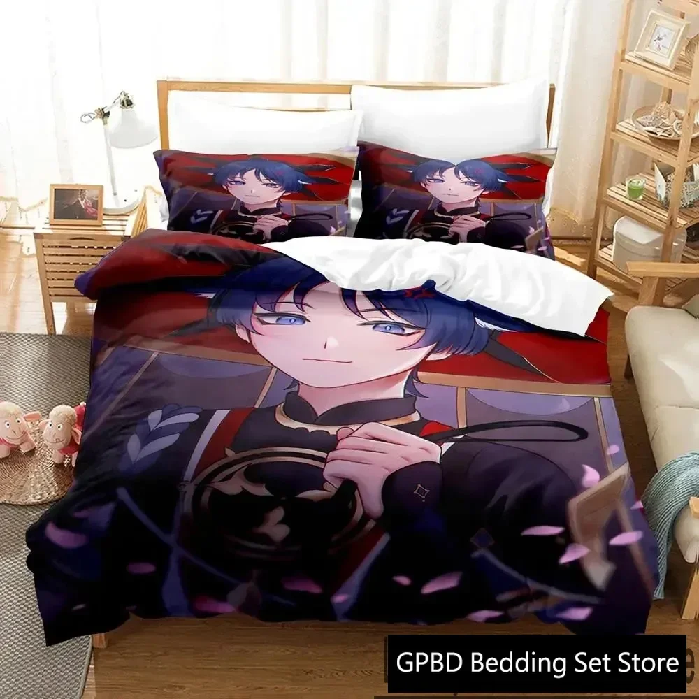 Anime Game Genshin Impact Scaramouche Bedding Set Boys Girls Twin Queen King Size Duvet Cover Pillowcase Bed boys Adult