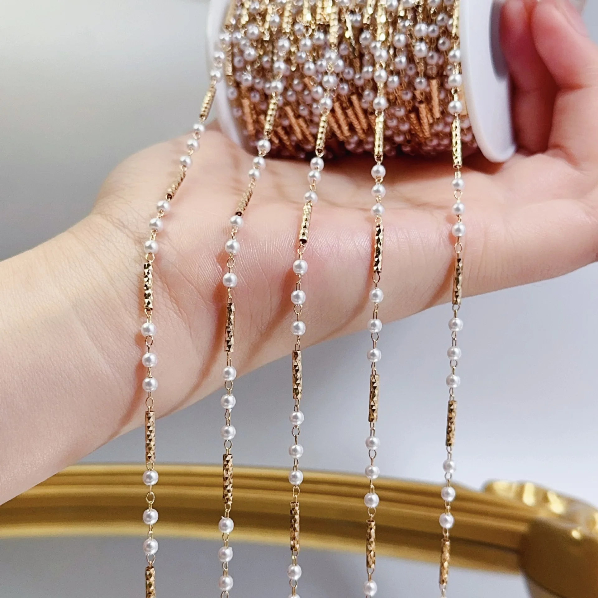 0.5/1/2M Copper Tube Pearl Chain Retro DIY Hair Accessories Clothing Tassel Chain Jewelry Making Accessories Chain Wholesale image 4