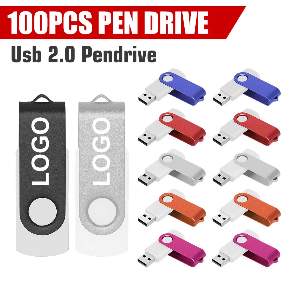 100pcs Free Custom Logo Pendrive 64GB 32GB 16GB Usb 2.0 Flash Drive 8GB 4GB Memory Stick Business Gift Pen Drive 2GB 1GB 128mb