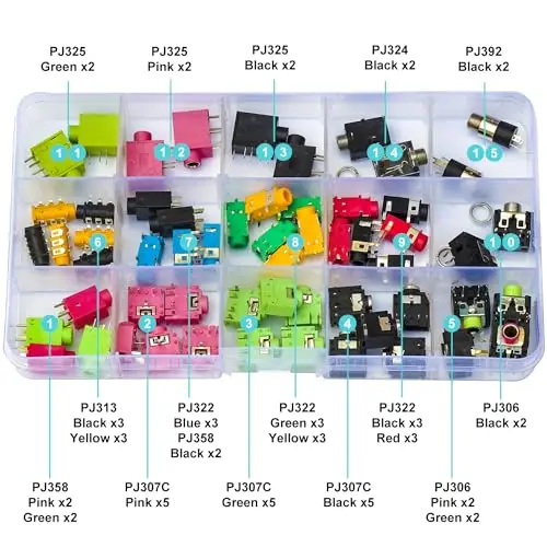 Audio Jack 3.5MM Assortment Kit, 3.5MM Audio Video Jack Socket PJ358 PJ307C PJ306 PJ313 PJ322 PJ358 PJ324 PJ325 PJ392