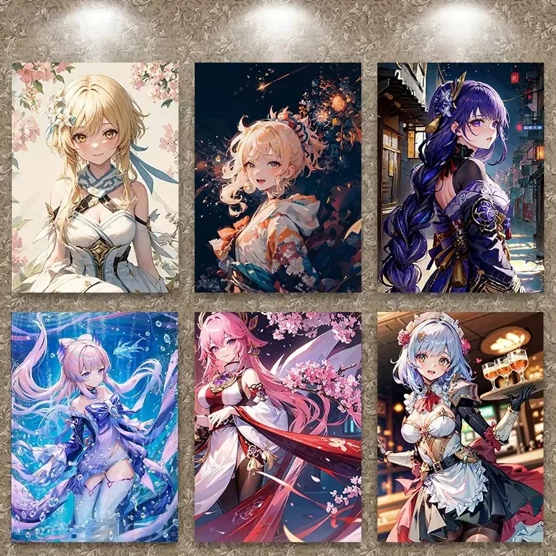Anime Games Genshin Impact Role Poster Kokomi Yae Miko Dehya Yoimiya Furina Canvas Painting Modern Wall Art Picture Home Deco