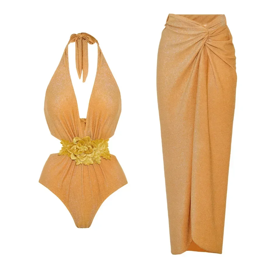 2025 Fashion Swimwear Women With Skirt Bathing Suit Summer New Ruffle Splice Print Beachwear Holiday Bikini Cover Ups Outfits