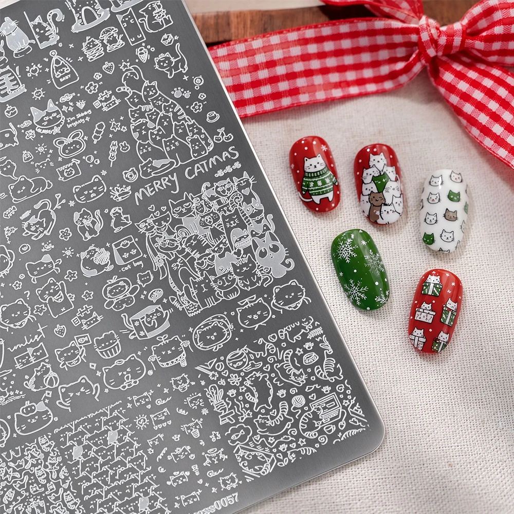 1pcs Cartoon Cat Various Styles Nail Art Stamping Plate Merry Christmas Stacking Kitten Nail Template Angel Kitten Nail Stamping