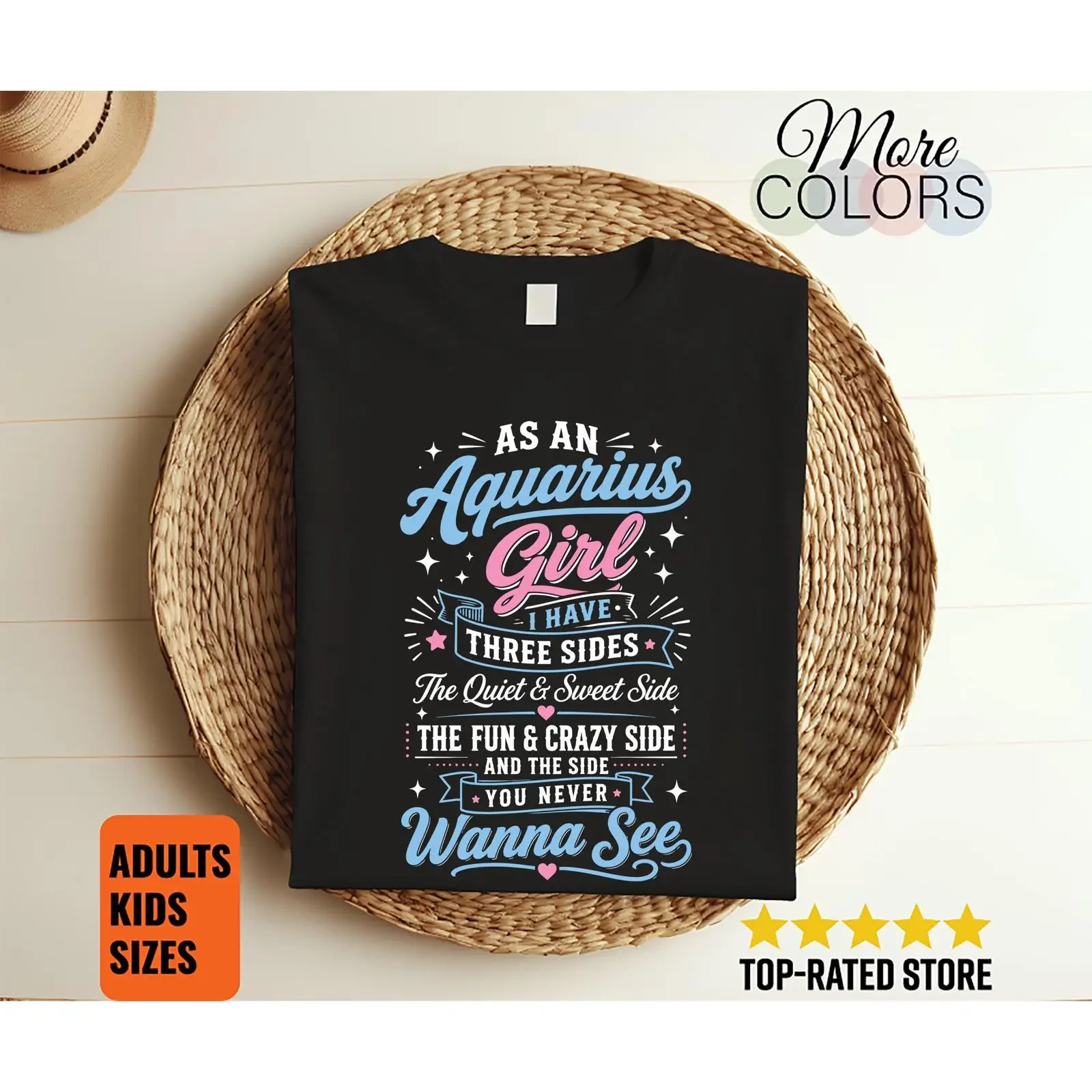 Aquarius Girl T Shirt Funny Zodiac Astrology Horoscope Three Sides Star Sign  vintage Washed Unisex Versatile Soft Comfortable