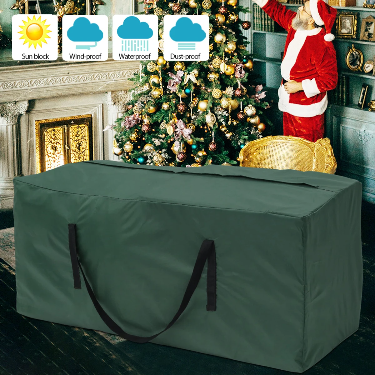 Furniture Cushion Storage Bag Waterproof Anti-UV Heavy Duty Rip Proof 210D Oxford Fabric Christmas Tree Storage Bag for Garden