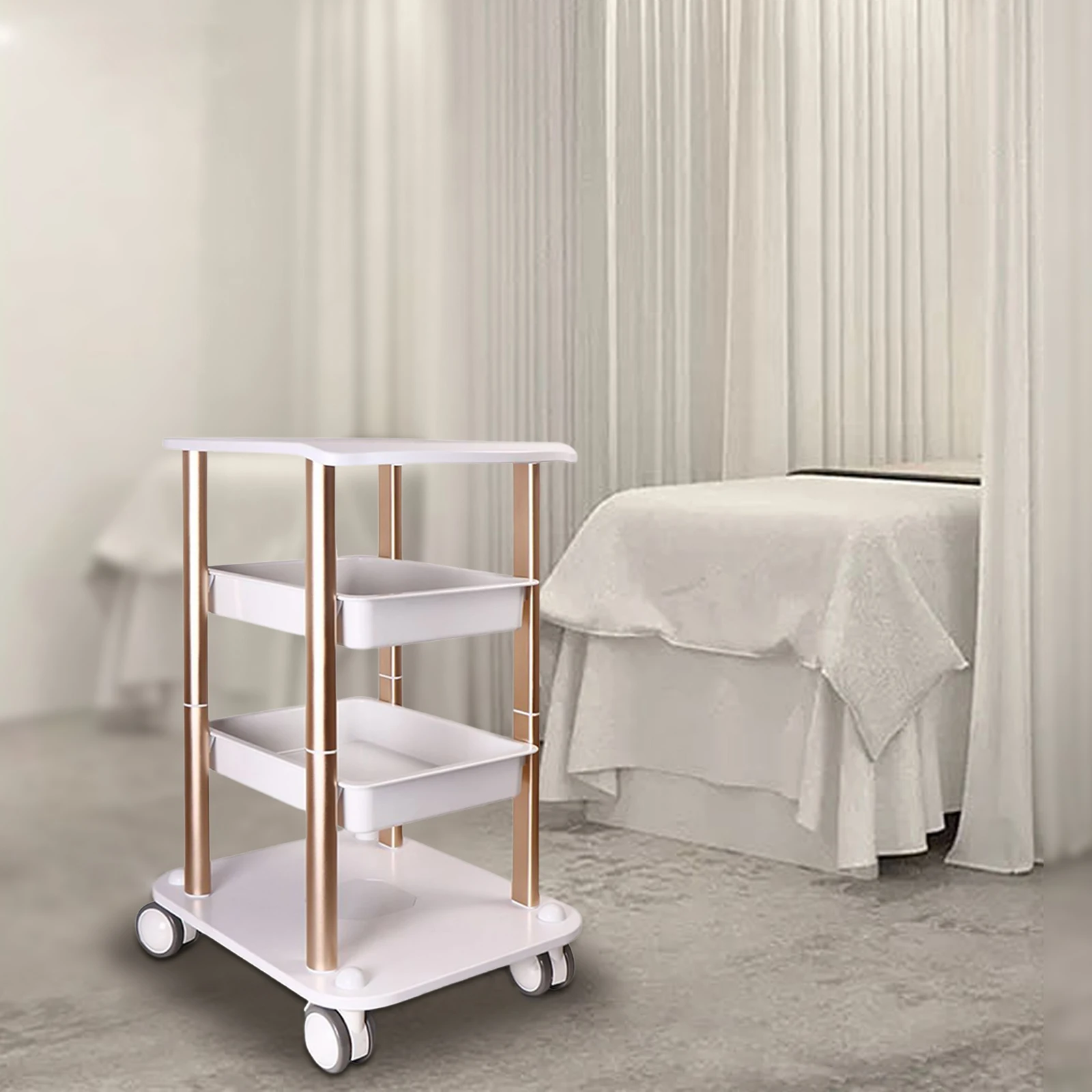 Trolley Stand 4 Layer Small Mobile Rolling Cart 4 Shelf Aluminum Trolley Multi-functional Rack For Beauty Instruments 150kg