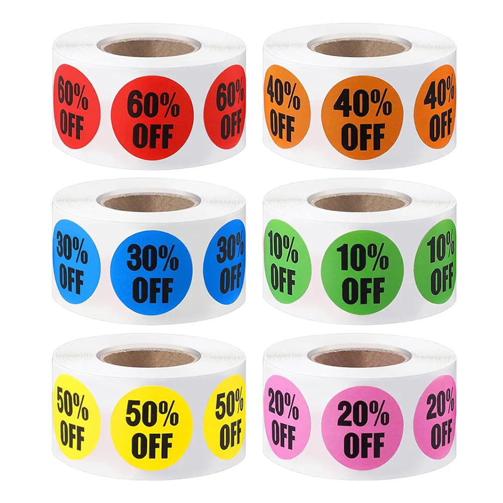 

3000Pcs Stickers 6 Rolls 25Mm Round Adhesive Bright Colors Waterproof Percent Off Labels Retail Store Sale Promotions